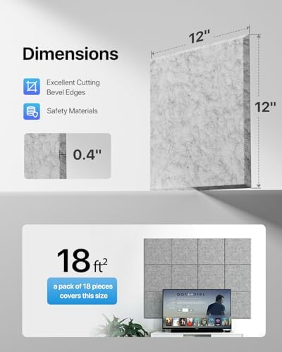 Soundsbay Self-Adhesive Soundproof Wall Panels 18 Pack 12"x12" Gray - Image 5