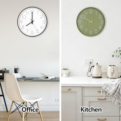 Black&Olive Green Wall Clock 2 Pack 12 Inch Silent Battery Operated Clocks - Image 5