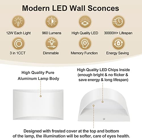 TRLIFE Dimmable Wall Sconces, 3000K/4000K/6000K Selectable Modern LED Wall - Image 4
