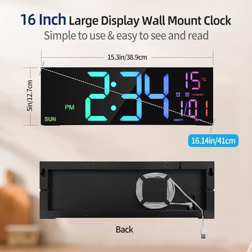 LEIKE 16.2" Digital Wall Clock – RGB, Dual Alarm, Auto-Brightness - Image 5
