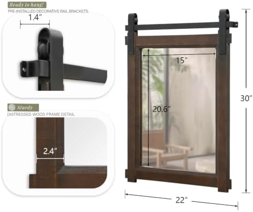 Besdomus Rustic Bathroom Vanity Mirror: 22"x30" Brown Farmhouse Barn Door - Image 2
