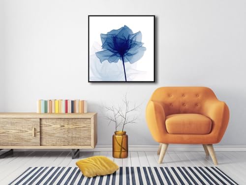 Pyradecor Large Black Framed Wall Art Blue Flickering Flower Canvas Prints - Image 4