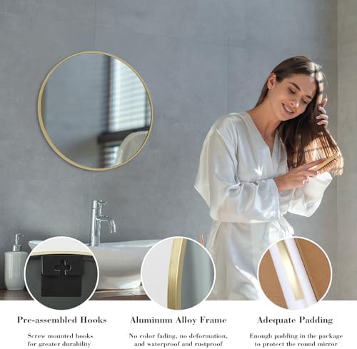 NEWBULIG 20 Inch Round Bathroom Mirror, Wall Mount Vanity Mirror - Image 5
