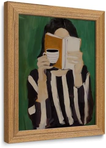 Framed Coffee Pictures Wall Art Woman Reading Book Wall Decor 8x10in by Unknown