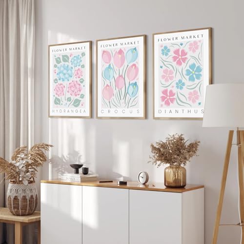 Abstract Floral Wall Art Decor Flower Market Prints Pink Blue Minimalist Canvas - Image 6