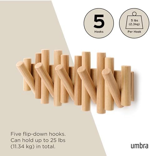 Umbra Picket Coat Rack, Wall Mount 5 Flip-Down Coat Hooks - Image 5