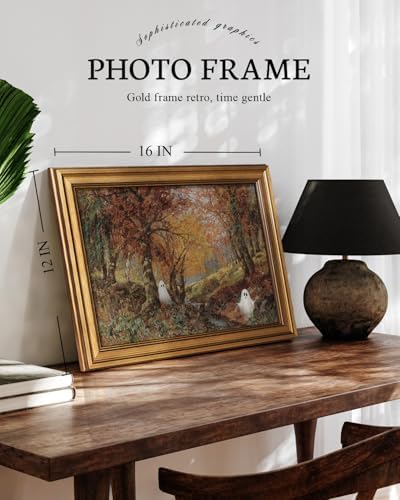 VIYYIEA Cute Ghost Halloween Wall Art 12x16 Inch Gold Framed Canvas, Vintage - Image 4
