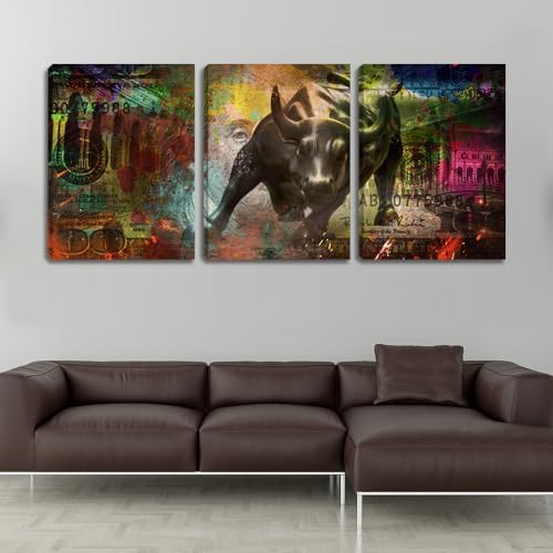 3 Pieces Bull Motivational Wall Art Canvas Poster Print Office Wall Decor - Image 5