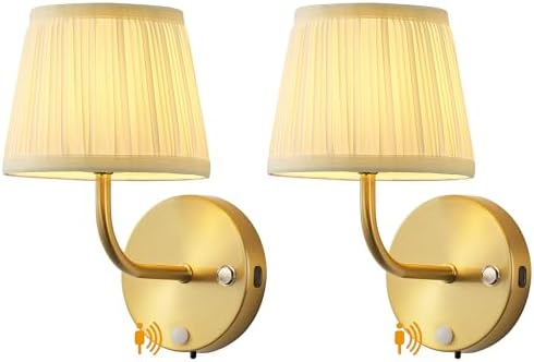 PUSU Motion Sensor Gold H9.6 inch Wall Sconces Set of 2, Small Wall Lamps by PUSU