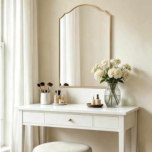 Besdomus Bathroom Mirrors for Over Sink: 24"x36" Gold Wooden Arched Mirror - Image 6