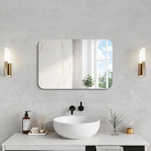 CILIBER Frameless Mirror, 16x24 Inch Rectangle Bathroom Mirror Rounded Corner - Image 2