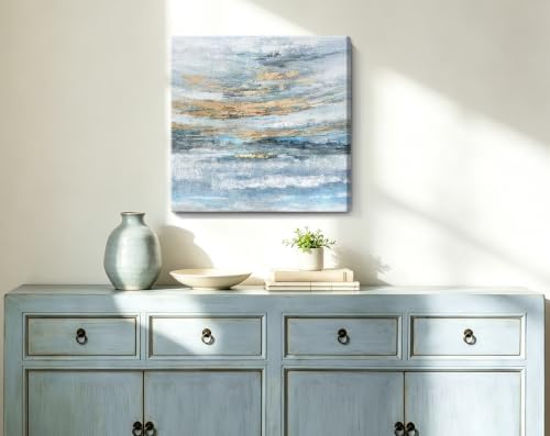 Nicetop Bathroom Wall Art Abstract Canvas Art Print Modern Blue Ocean Picture - Image 5