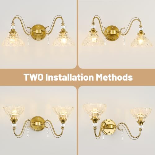 Vintage Bathroom Vanity Light, 2-Light Brushed Gold Finish Wall Sconce - Image 3