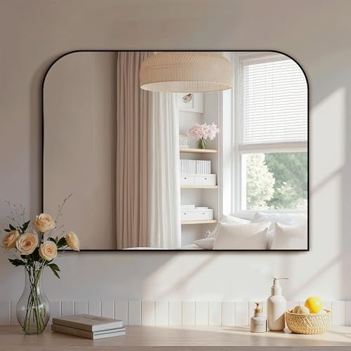 Delma 30"x40" Black Metal Framed Bathroom Mirror by Delma