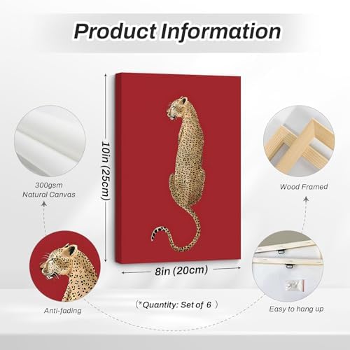 Cheetah Wall Art Red Leopard Canvas Wall Decor Y2k Trendy Coquette Poster - Image 2