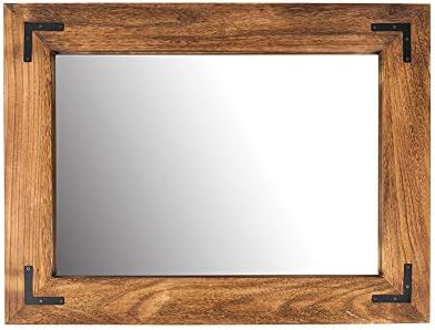 YOSHOOT Rustic Wooden Framed Wall Mirror, Natural Wood Bathroom Vanity Mirror - Image 2
