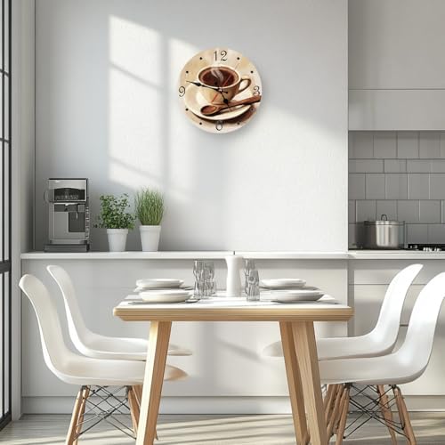 Coffee Cup Brown Art Silent Non Ticking Round Wall Clock 10 Inch, Battery - Image 6