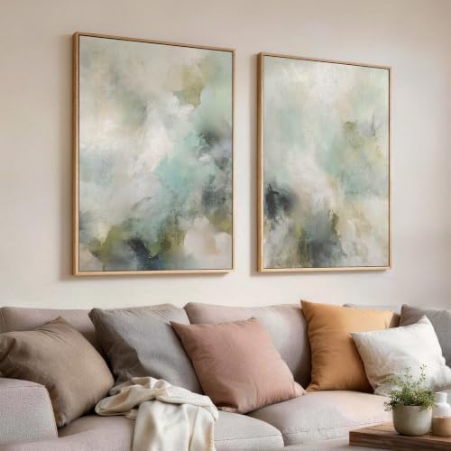 Framed Sage Green Abstract 2 Piece Wall Art - Image 2