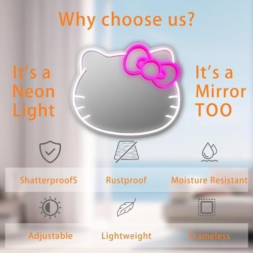 GALLIA Anime Hello Kit Mirror Vanity, Neon Mirror - Image 5