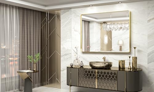 TokeShimi 48x36 Inch Brushed Gold Bathroom Vanity Mirror - Image 2