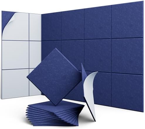 Square Acoustic Panels, 12 Pack Self-Adhesive Sound Panels by UNECHOACOUSTIC