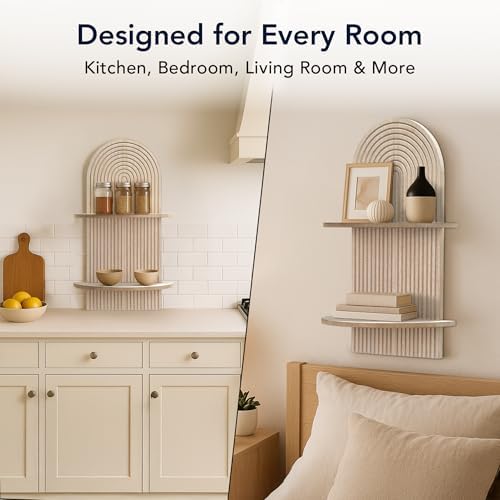 American Art Decor Carved Lunar Ledges 2-Tier Modern Display Arched Wall Shelf - Image 7
