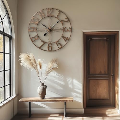 Cuspin 36 Inch Large Wall Clock Bronze Rustic Metal Decorative Clock - Image 2
