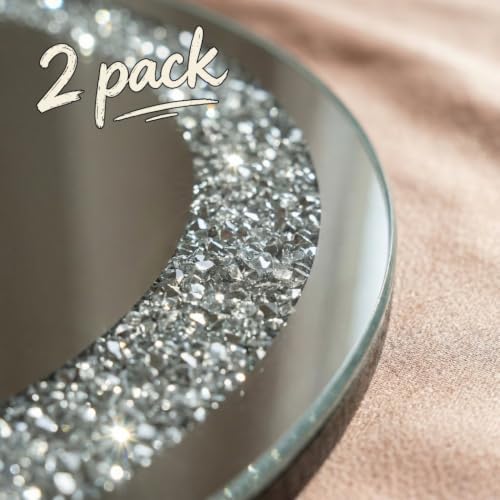 QMDECOR Crystal Crush Diamond Silver Mirror 2 Pack Diameter 12inch Round Shape - Image 3