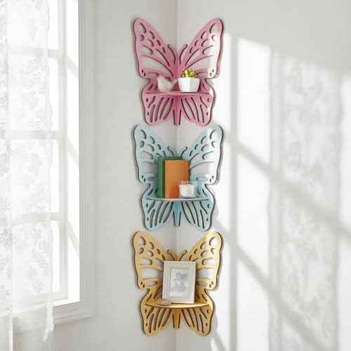 Novabright 3 Pcs Butterfly Floating Corner Shelves Butterfly Wall Mounted by Unknown