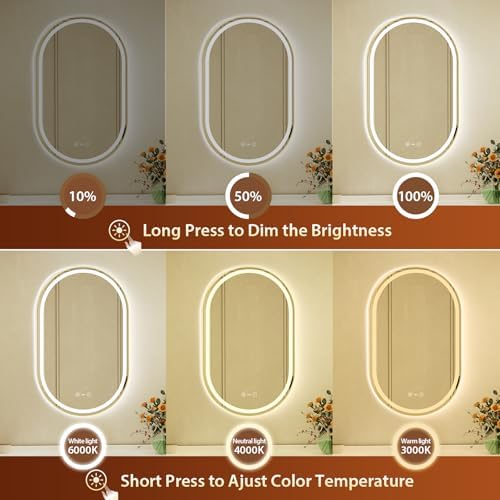 22x36 Inch Oval Gold Framed LED Bathroom Mirror - Image 3