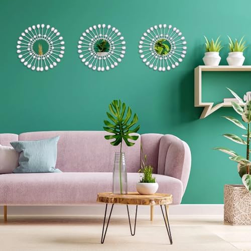Silver Mirrors 3 Pce, 9 inchSunburst Indoor Mirror Hanging Wall Decorate - Image 4