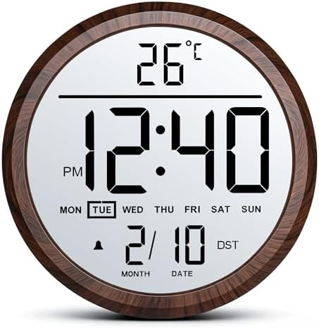 8" Round LCD Digital Wall Clock Battery Operated by Unknown