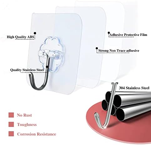 DDMY Adhesive Wall Hooks Clear 50lb Heavy Duty Hanging Sticky-10 Pack - Image 6