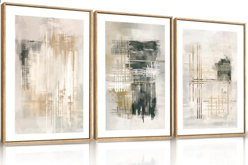 Large Neutral Abstract Beige Framed Canvas Wall Art Set -24"x36"x3 - Image 5