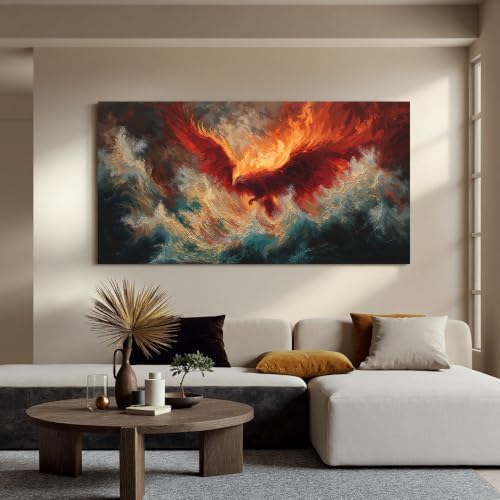 Abstract Fire Phoenix Wall Art Decor 24"x48" Red Wall Art - Image 2