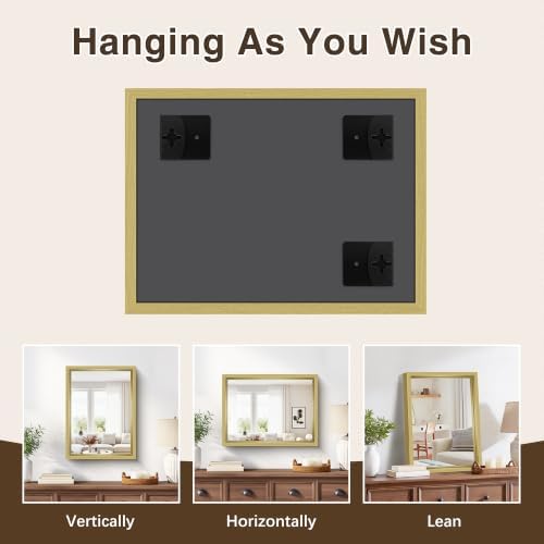 Bathroom Mirror, 18 x 24 inch Natural Wood Grain Colored Aluminum Metal Frame - Image 4
