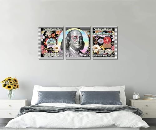 Money Wall Art 3 Panels Money Posters Prints Art Colorful one Hundred Dollars - Image 3