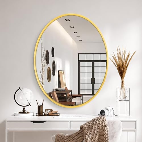 Delma 28x22 Gold Oval Bathroom Mirror by Delma