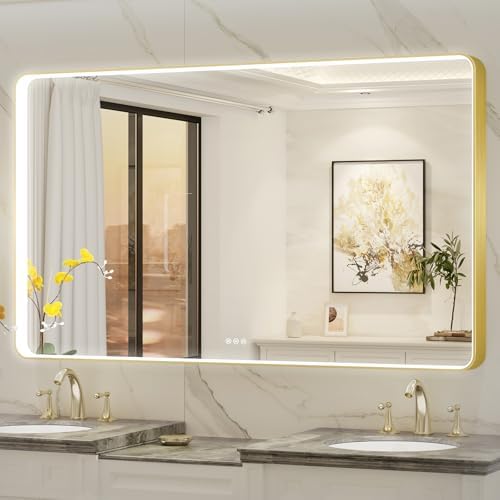 LED Mirror for Bathroom 60X36 Inch Gold Framed by Oerbasz