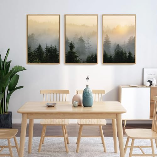 FWIEXA Misty Forest Wall Art Canvas Set, Framed Mountain Wall Decor, 3 Piece - Image 5