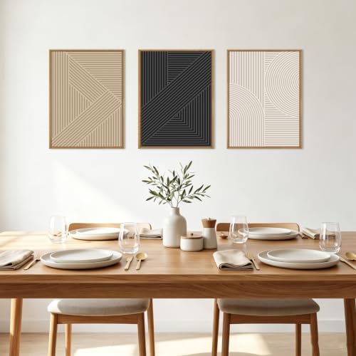 BINCUE Framed Neutral Wall Art Black Geometric Artwork Abstract Wall Decor - Image 3