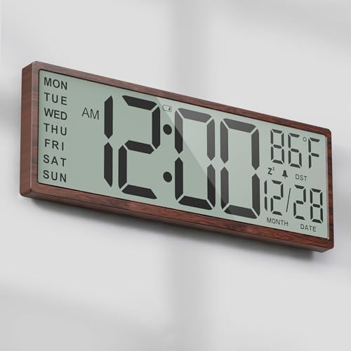 Digital Wood Wall Clock with Battery Operated, Large Number with Temperature by ArtfulClocksBeautifulMoments