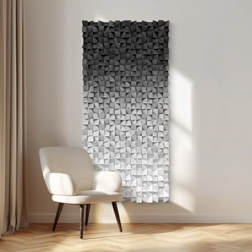 LIUZEYUE Faceted Monochrome Mosaic, Modern Wood Wall Sculpture by Unknown