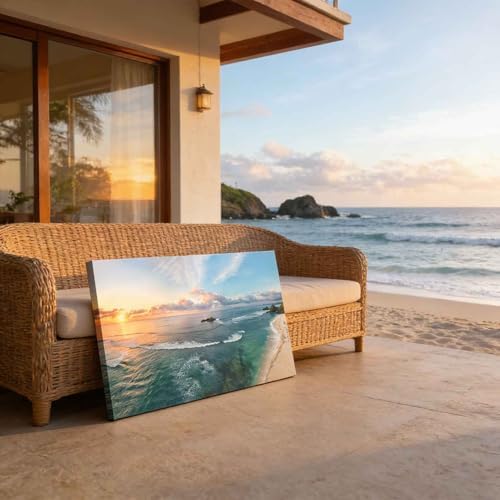 Coastal Sunset Ocean Canvas Wall Art Large Panoramic Beach Seaview Decor - Image 6