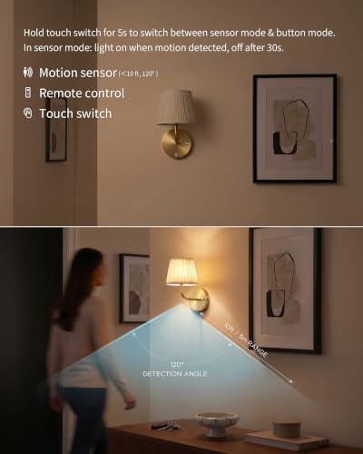 PUSU Motion Sensor Gold H9.6 inch Wall Sconces Set of 2, Small Wall Lamps - Image 2