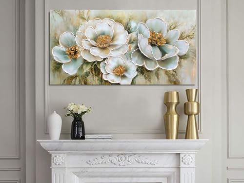 Arjun Flower Wall Art Canvas Vintage Textured Floral Framed Large 40"x20" - Image 5