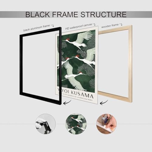 Black Framed Canvas Wall Art Japanese Flying Cranes Artwork 20x30in Vintage - Image 3