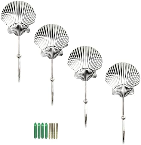 4 Pcs Seashell Wall Hooks, Metal Decorative Wall Hooks by ZH-ZHENGHENG