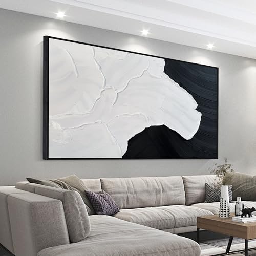 Black and White Abstract Wall Art Textured Oil Paintings 39x79 Inch by Tarfupth