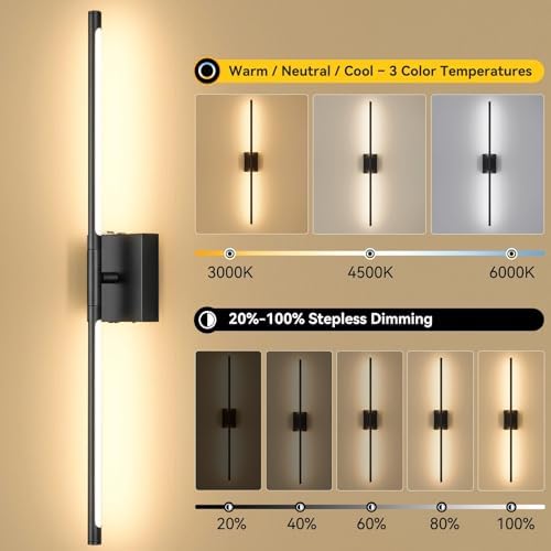 27 in Battery Operated LED Wall Sconces, 10000mAh Rechargeable, 2 Pack - Image 2